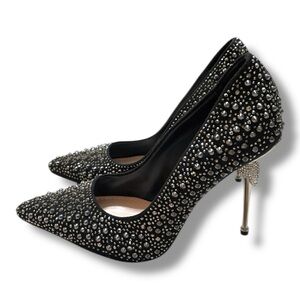 Elegant Black Studded Skull Heels
